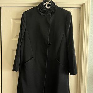 Valentino Miss V Coat Jacket 8 Polyester Wool Angora Black Long
